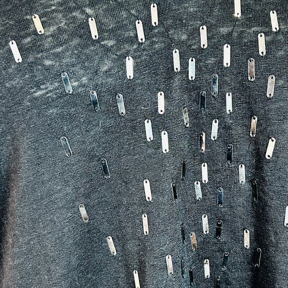 Eileen Fisher Linen V Neck Top Womens Large Black Beaded Goth Quiet Luxury Chic - Picture 4 of 15